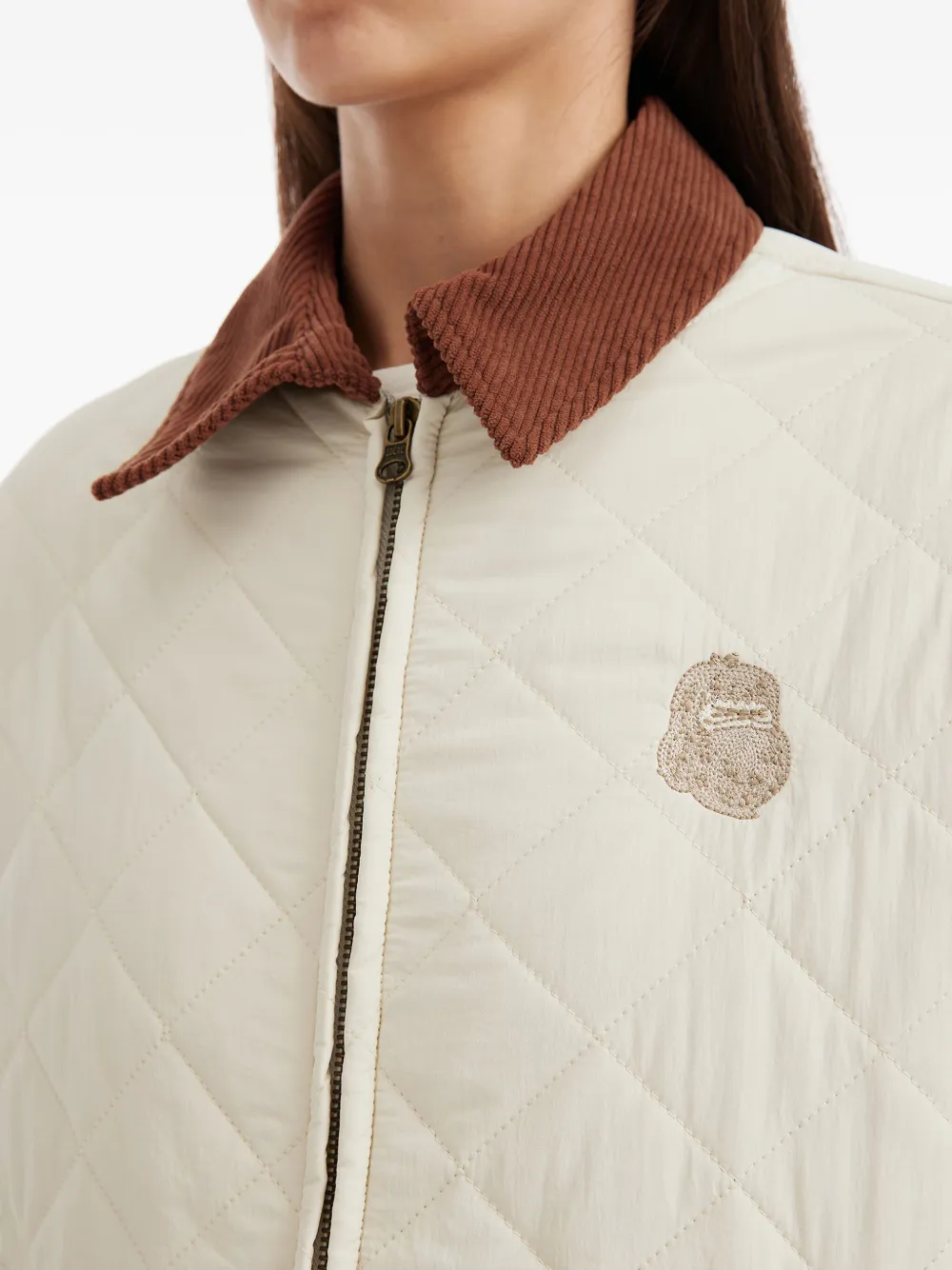 Fingercroxx Quilted Embroidered Jacket In Neutral