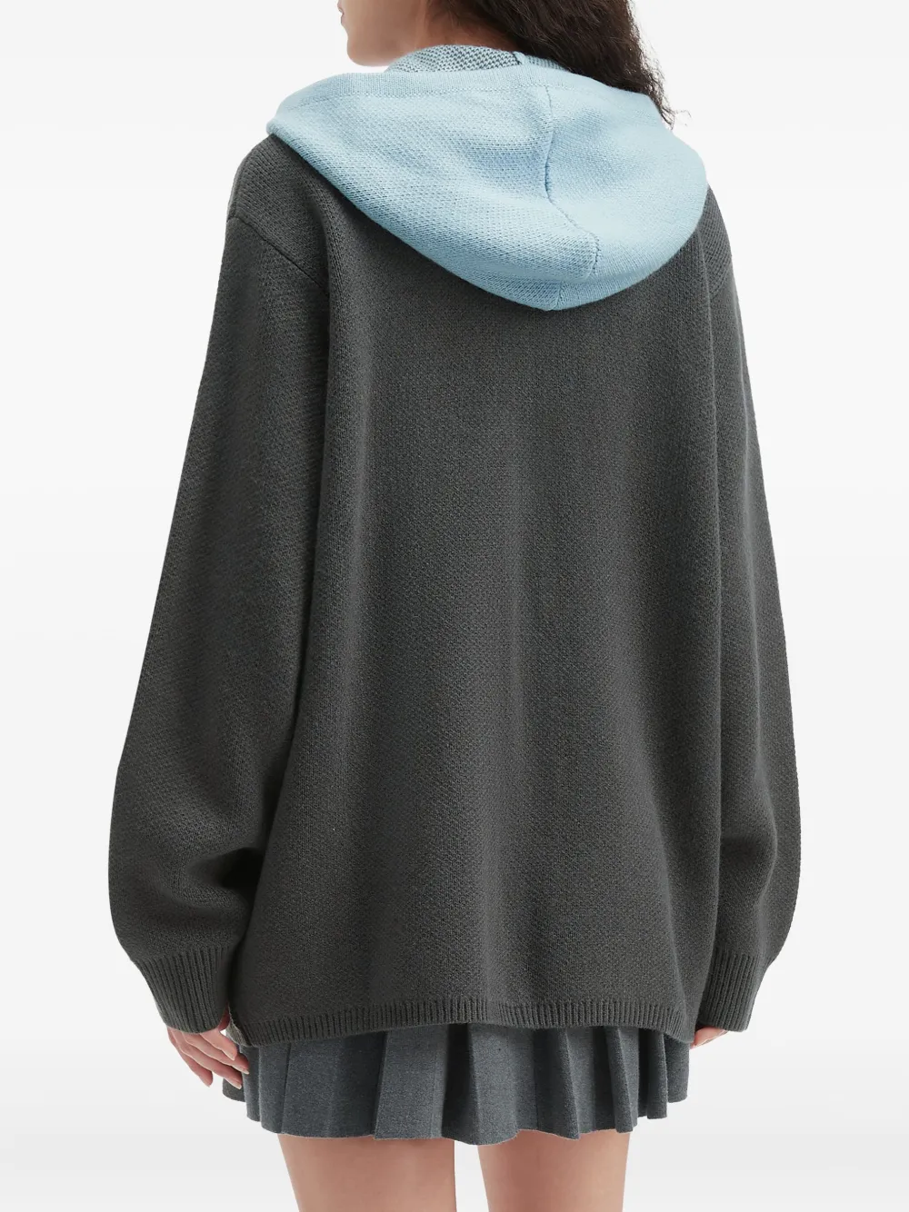 B+ab Zip Graphic Hooded Cardigan In Gray