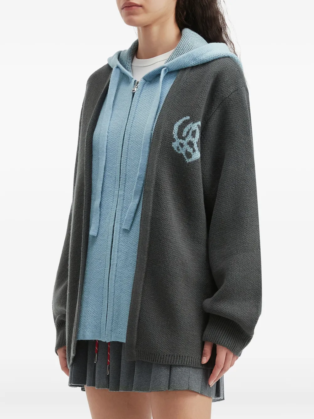 B+ab Zip Graphic Hooded Cardigan In Gray