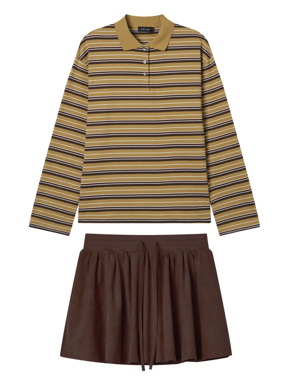 Tout A Coup Striped Polo Shirt And Mini Skirt Set In Neutral