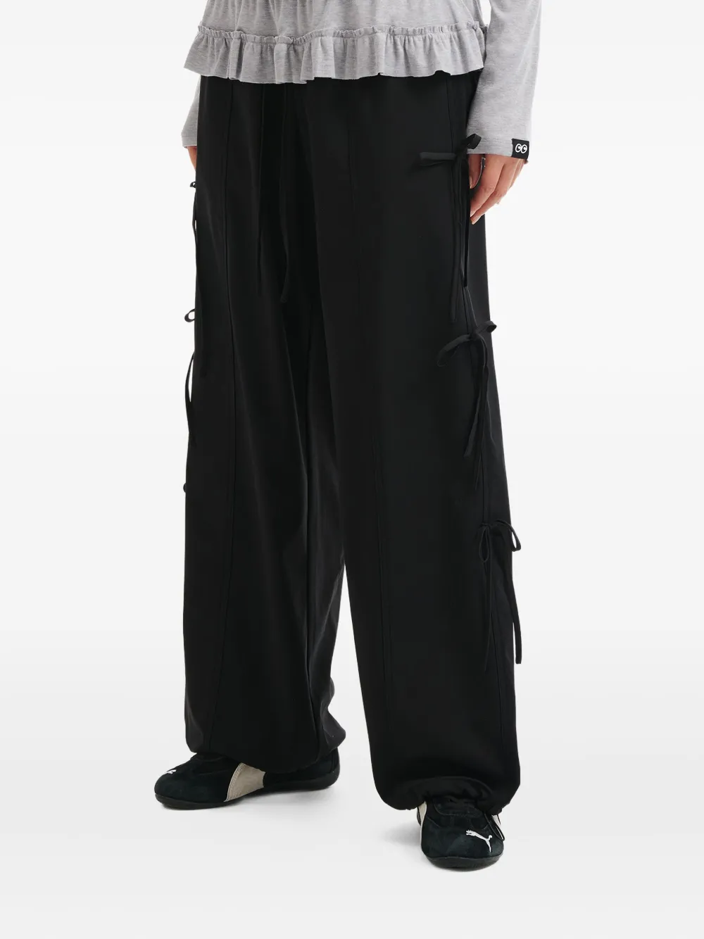 Mini Cream Drawstring Track Pants In Black