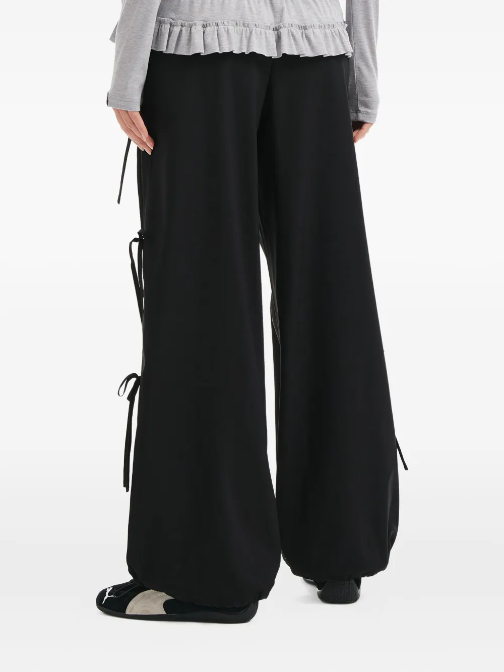 Mini Cream Drawstring Track Pants In Black