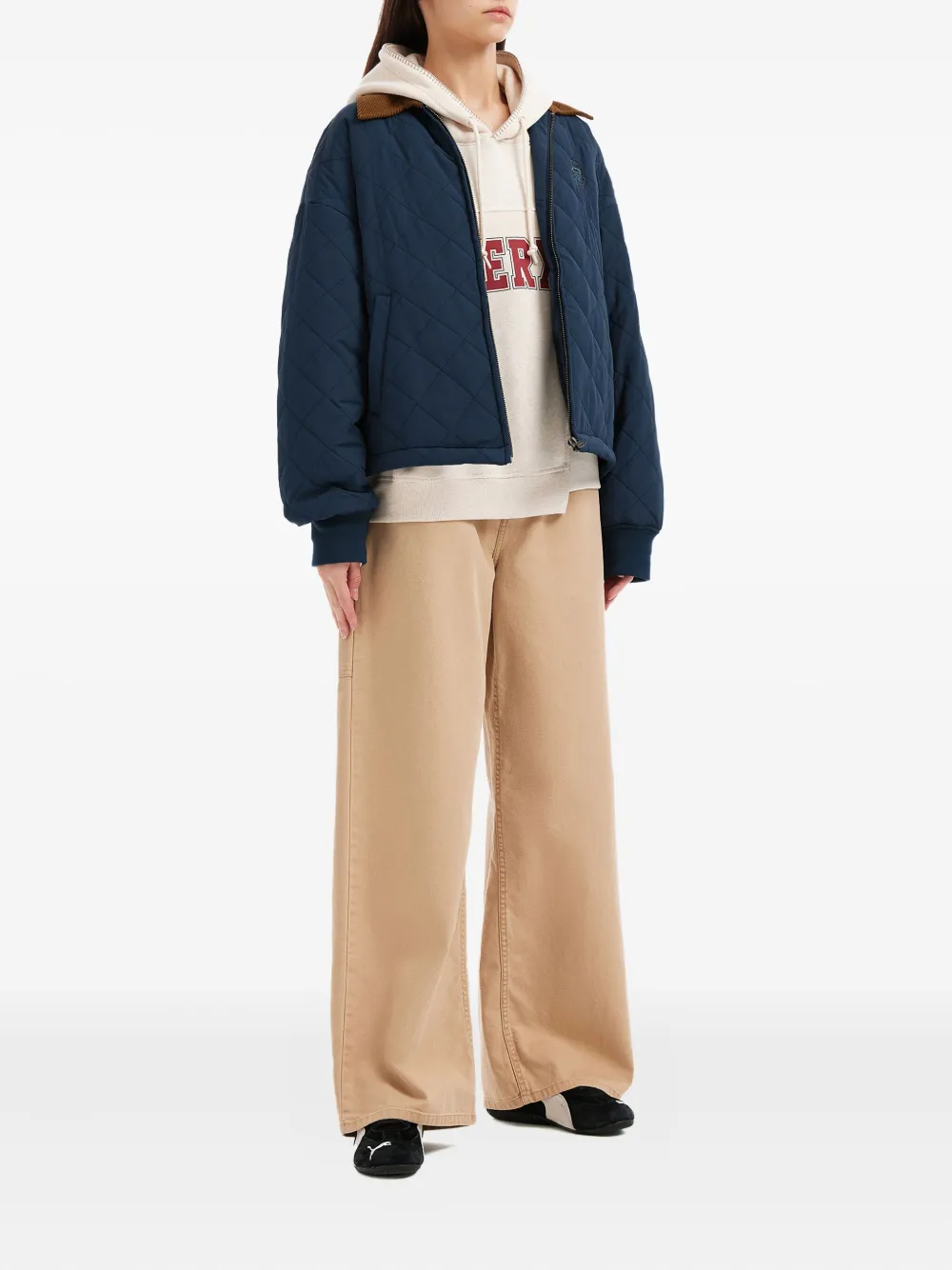 Fingercroxx Quilted Corduroy Jacket In Blue