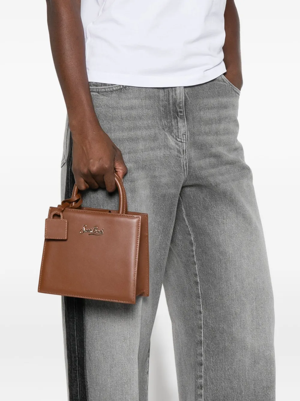 Mc2 Saint Barth Mini Leather Tote Bag In Brown