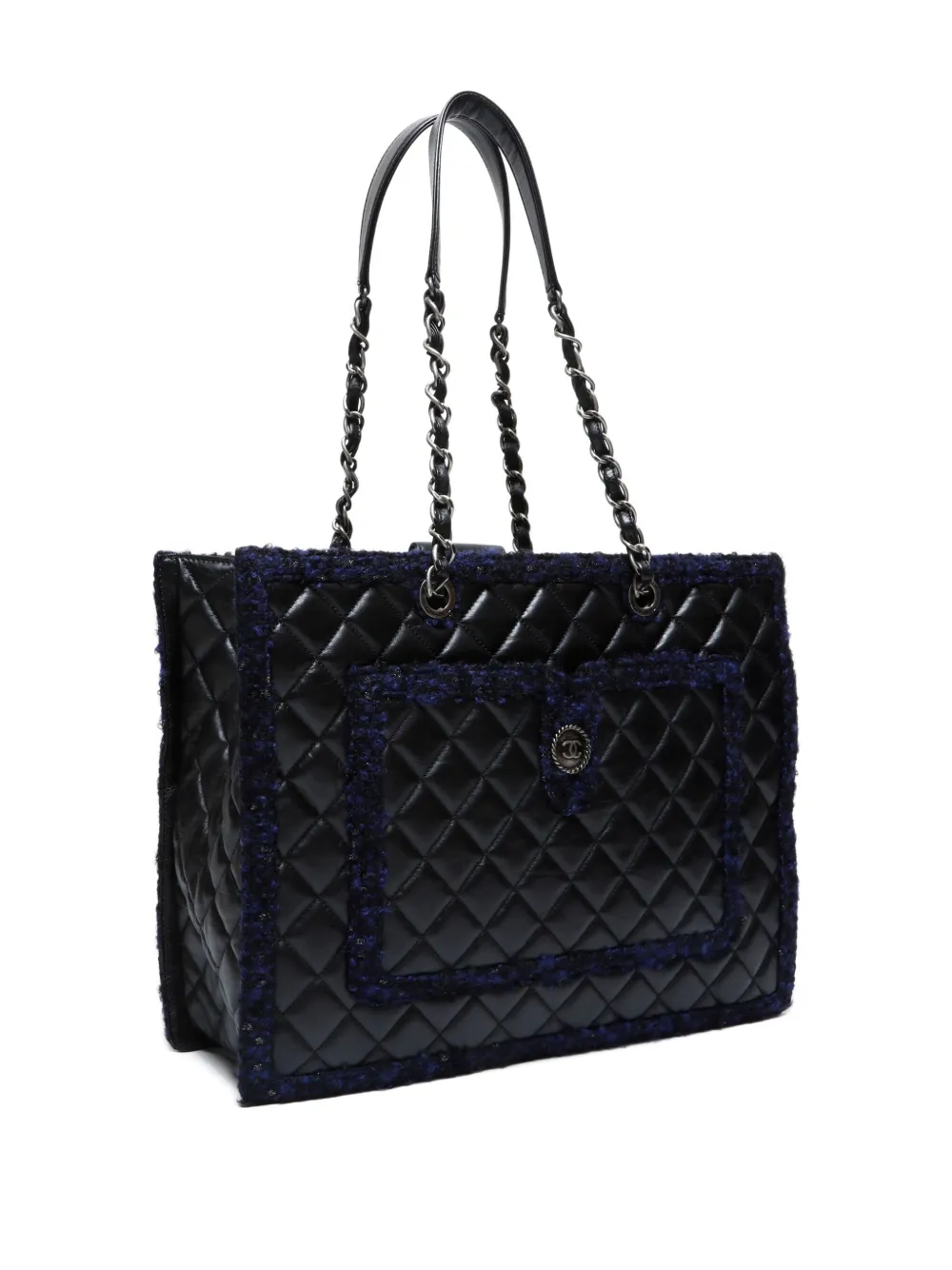 CHANEL Pre-Owned 2014-2015 matelassé shopper met tweed detail Zwart