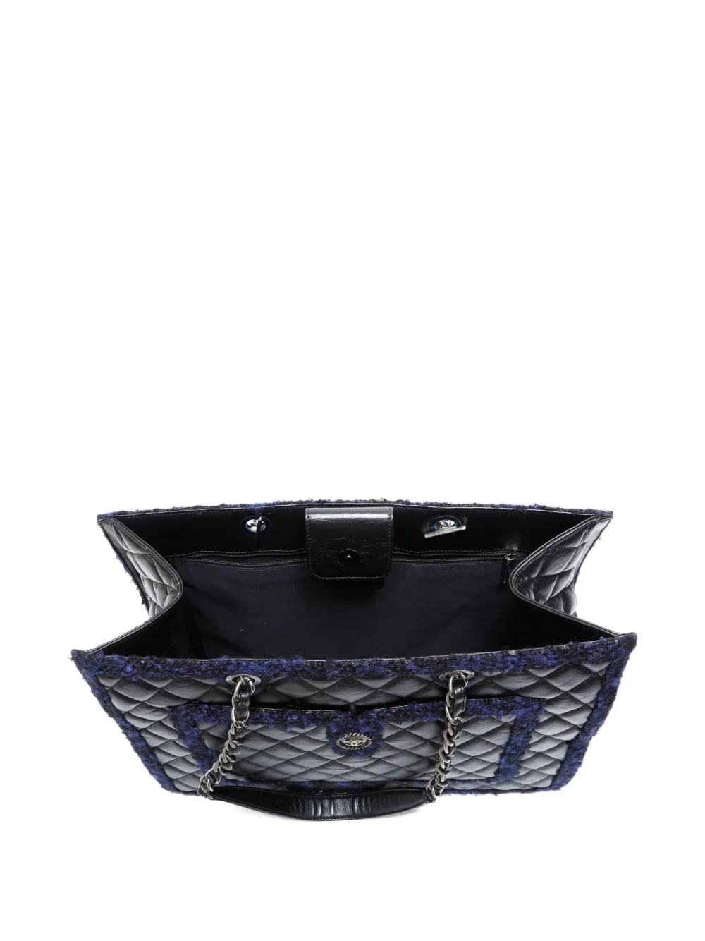 CHANEL Pre-Owned 2014-2015 matelassé shopper met tweed detail Zwart