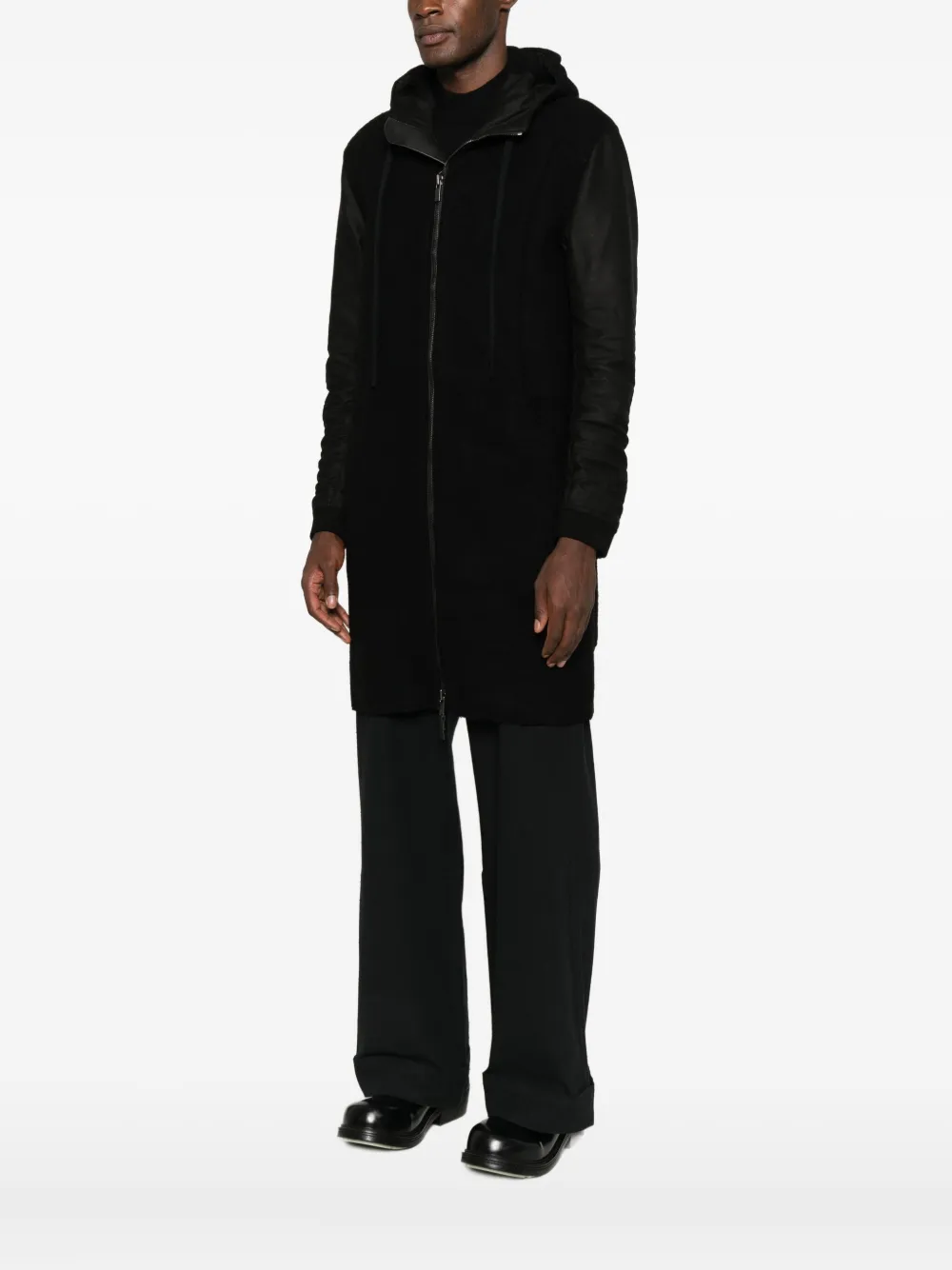 Layer Zero Stripe-detail Hooded Coat In Black