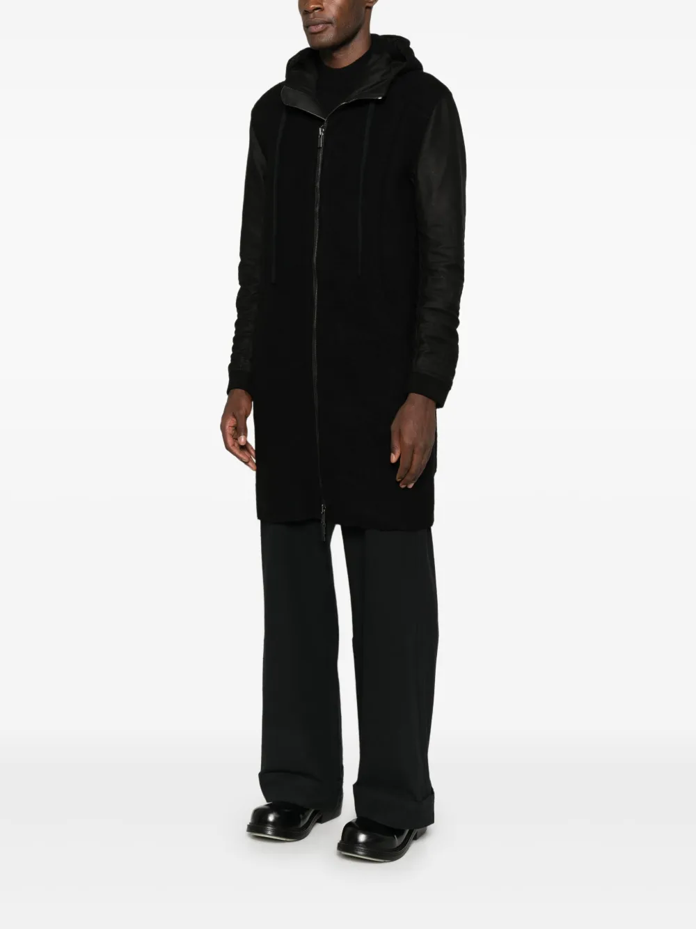  Layer Zero Stripe-detail Hooded Coat - Black 