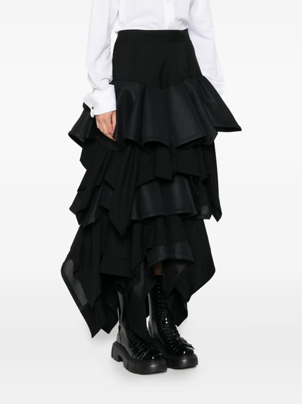 Shiro Sakai Ruffled Button-fastening Skirt In Black