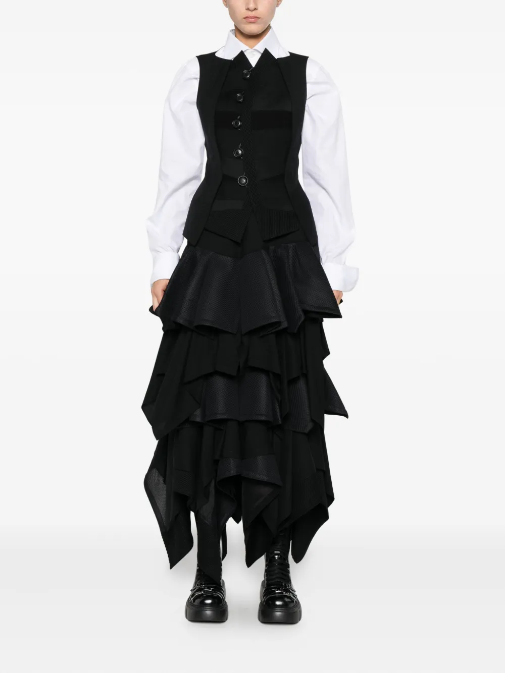 Shiro Sakai Ruffled Button-fastening Skirt In Black