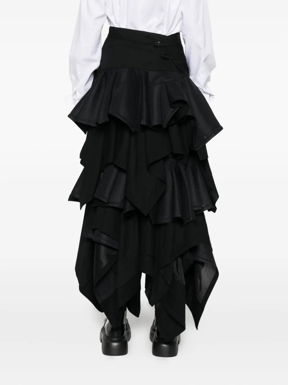 Shiro Sakai Ruffled Button-fastening Skirt In Black