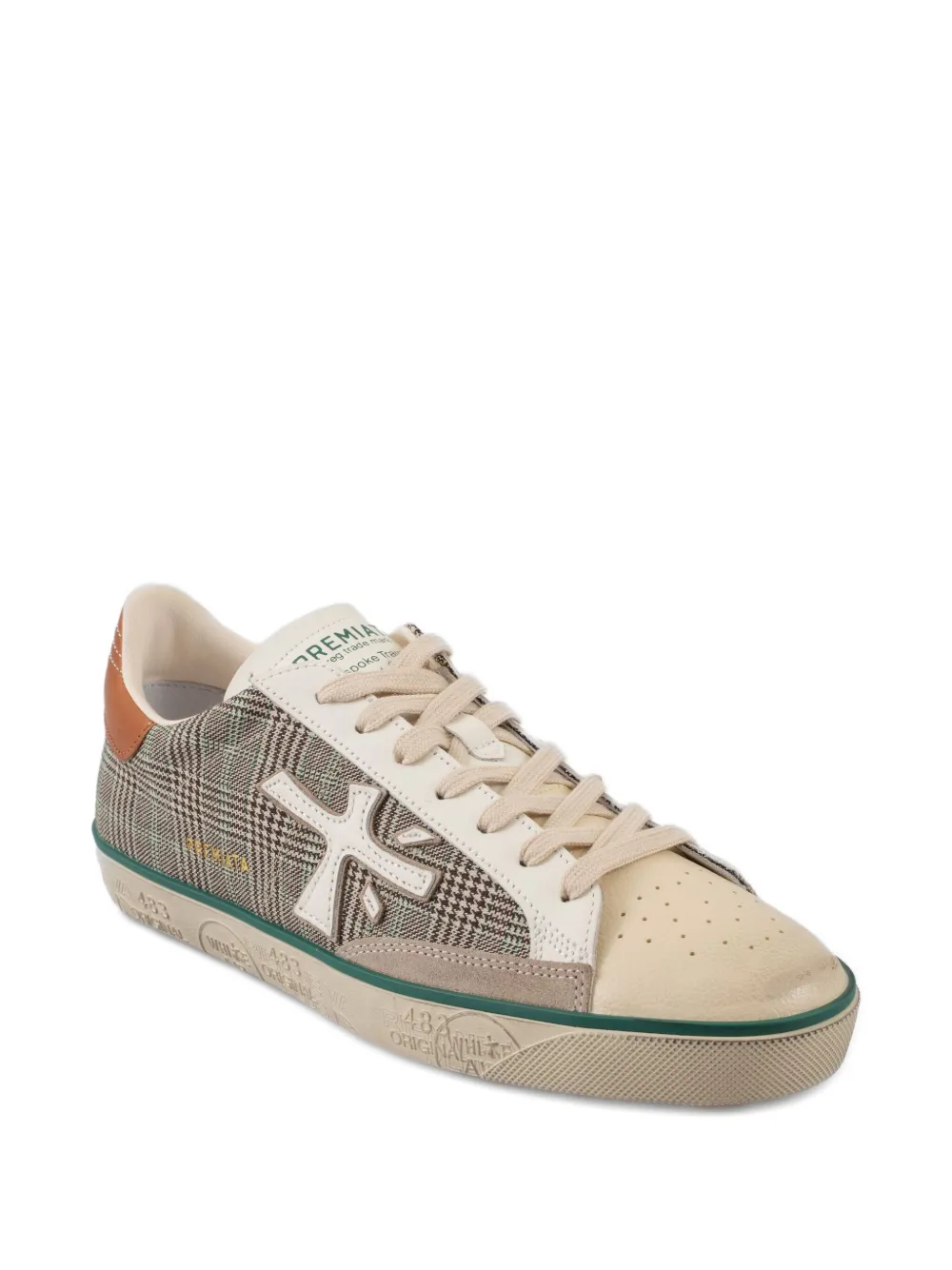 Premiata Steven 7710 geruite sneakers met applicatie Beige