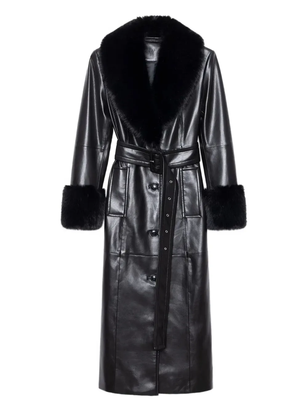 Stand Studio Long Coat In Black And Natural In Black