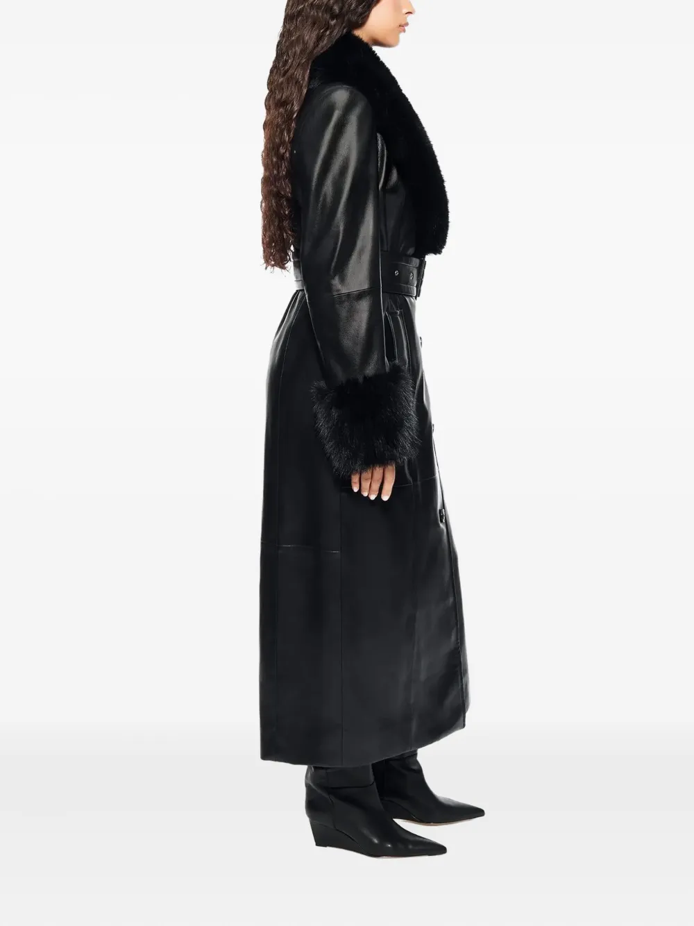 Stand Studio Long Coat In Black And Natural In Black