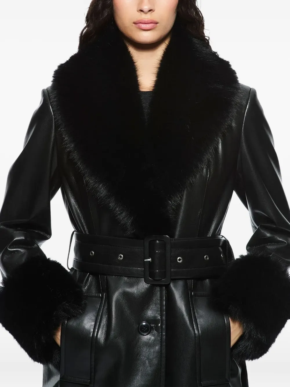 Stand Studio Long Coat In Black And Natural In Black