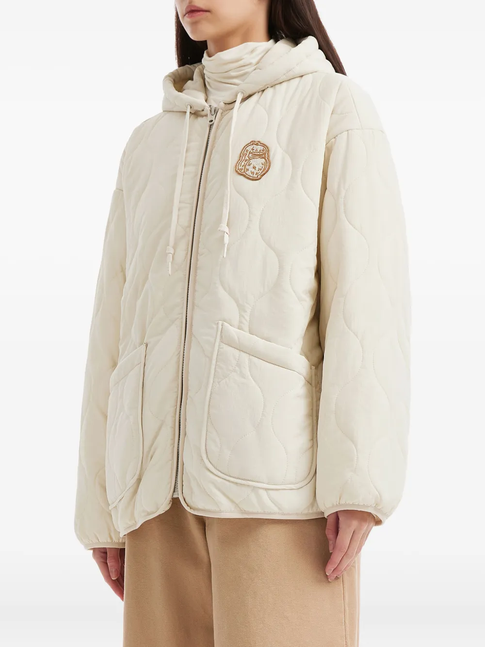 Fingercroxx Quilted Hooded Jacket In Neutral