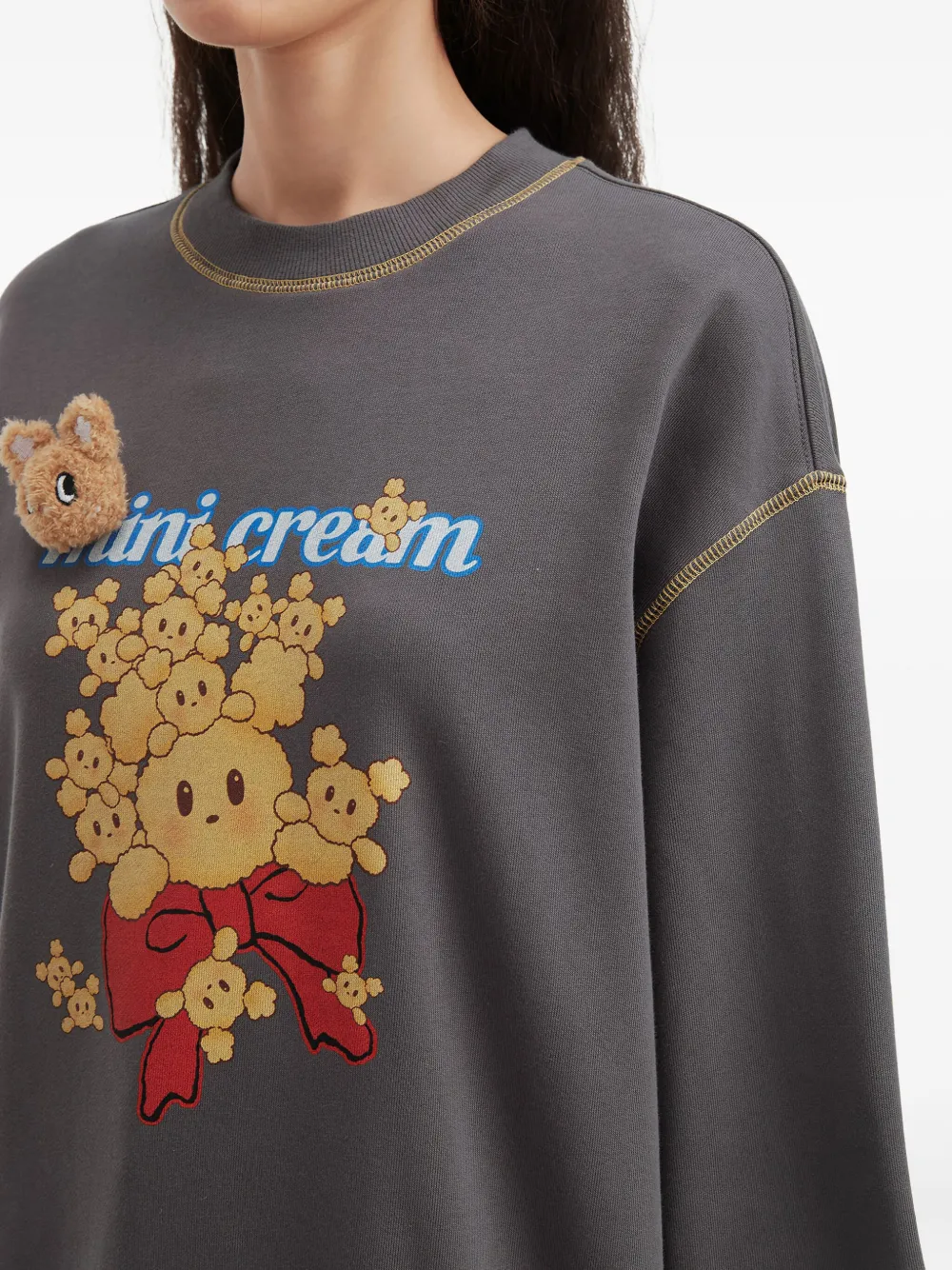 Mini Cream Appliqué Graphic Sweatshirt In Gray