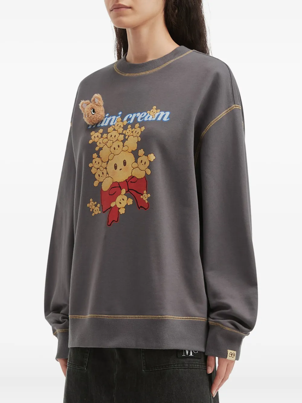 Mini Cream Appliqué Graphic Sweatshirt In Gray