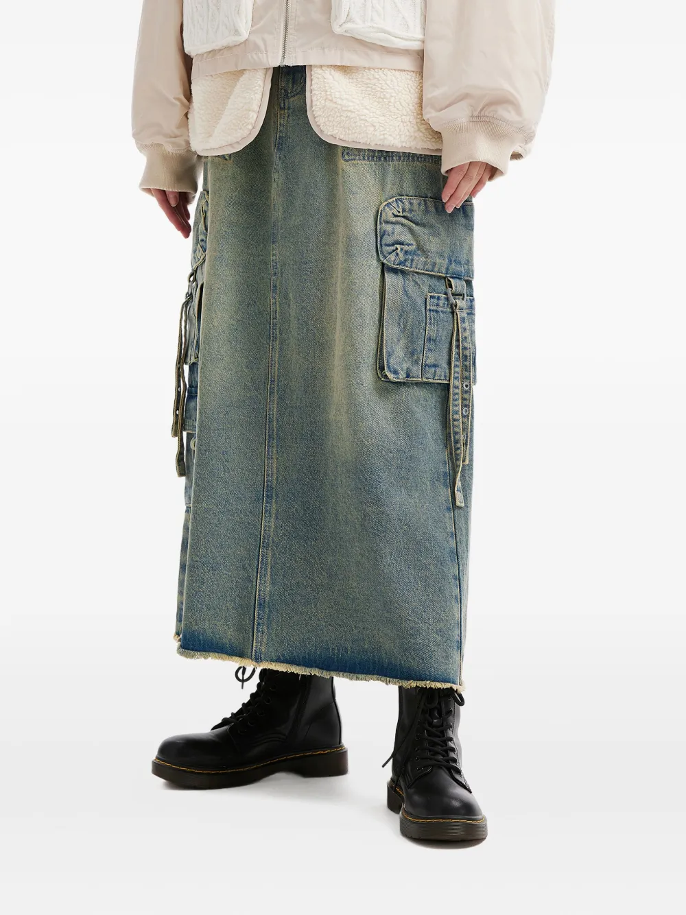 Musium Div. Cargo Frayed Midi Skirt In Multi