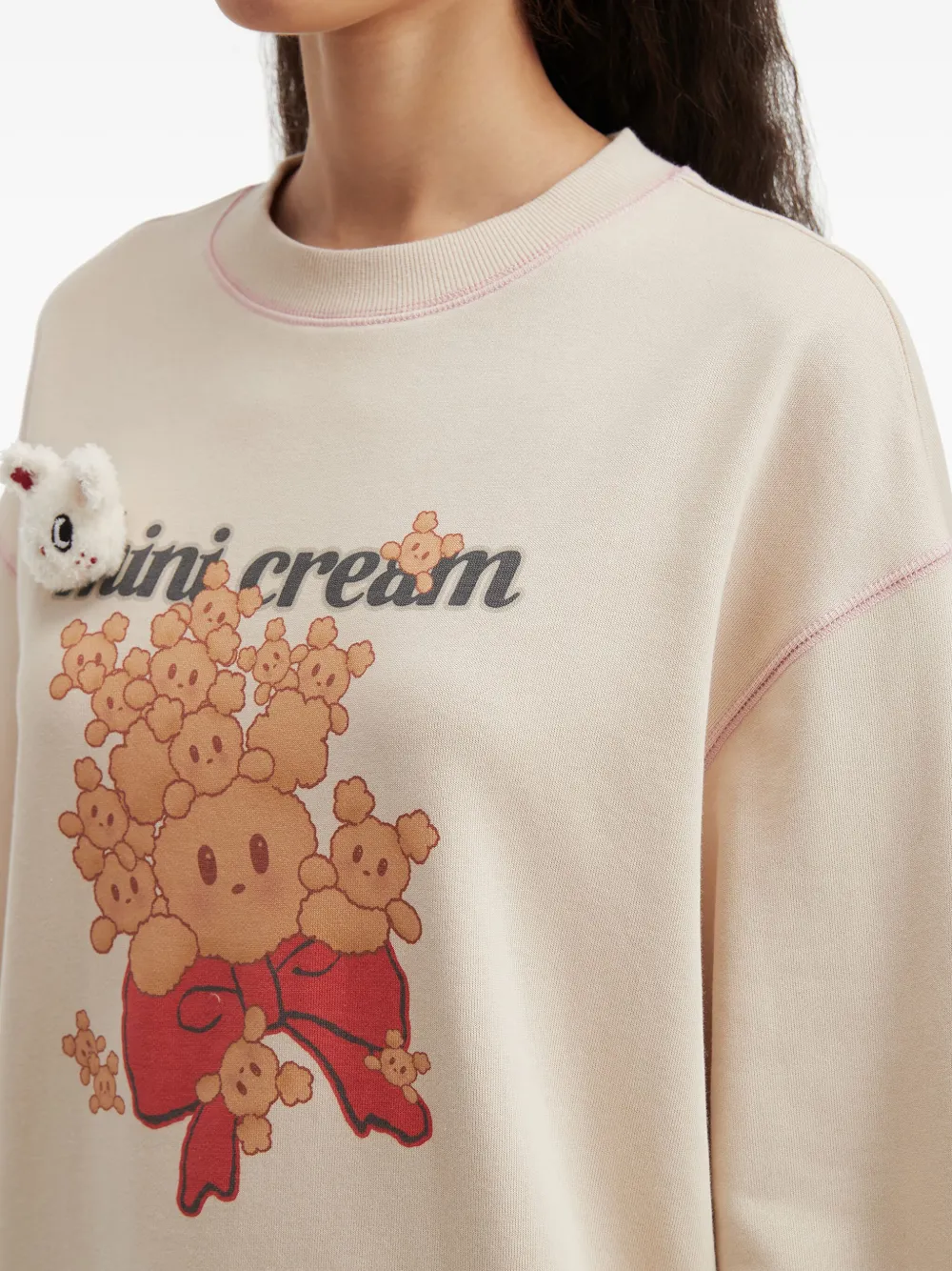 Mini Cream Appliqué Graphic Sweatshirt In White