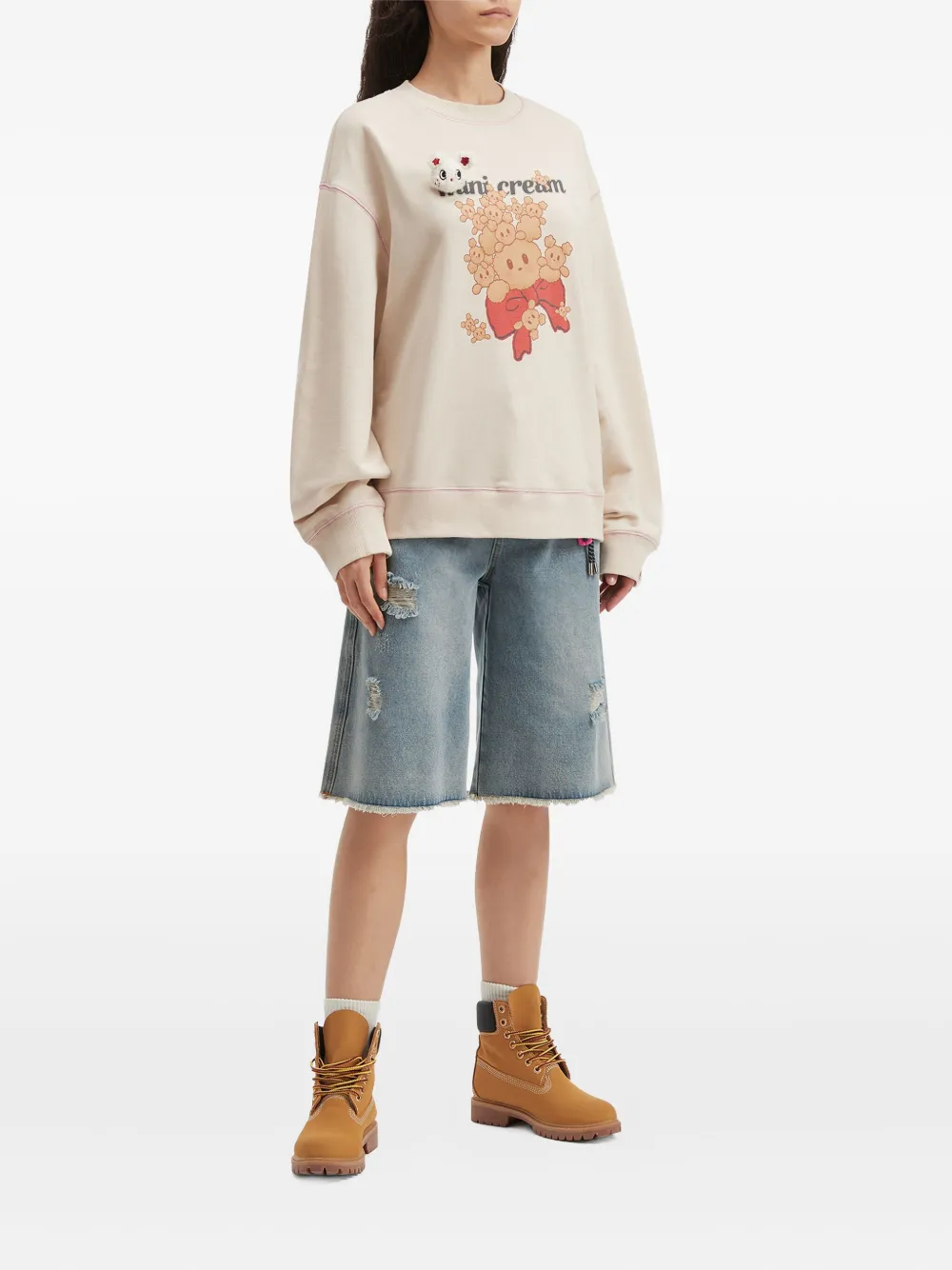 Mini Cream Appliqué Graphic Sweatshirt In White