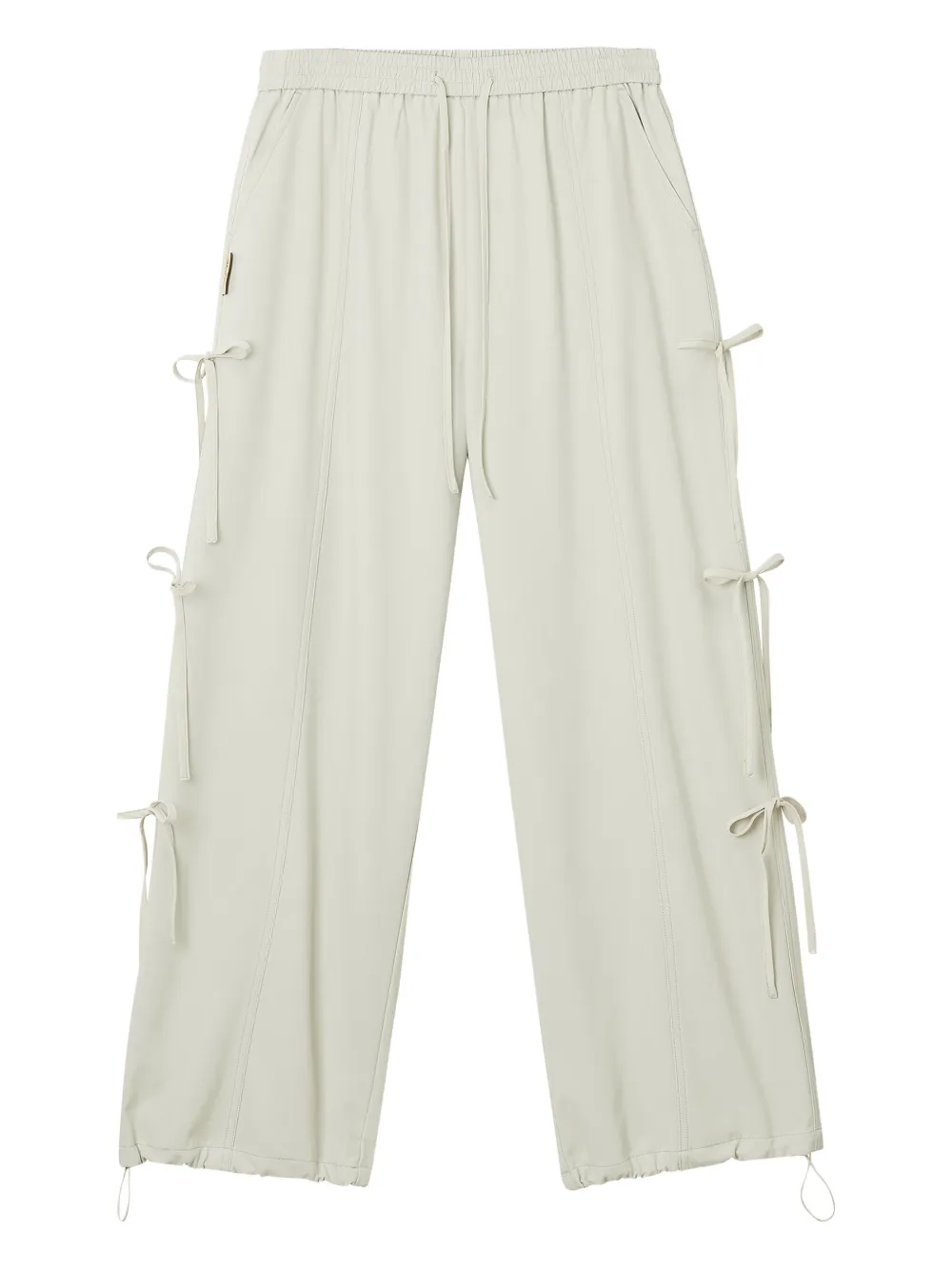 Mini Cream Tie-detail Trousers In Animal Print