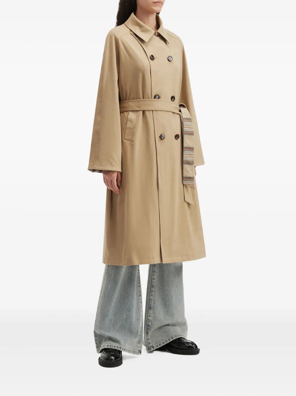 B+ab Double-breasted Belted Coat In Neutral