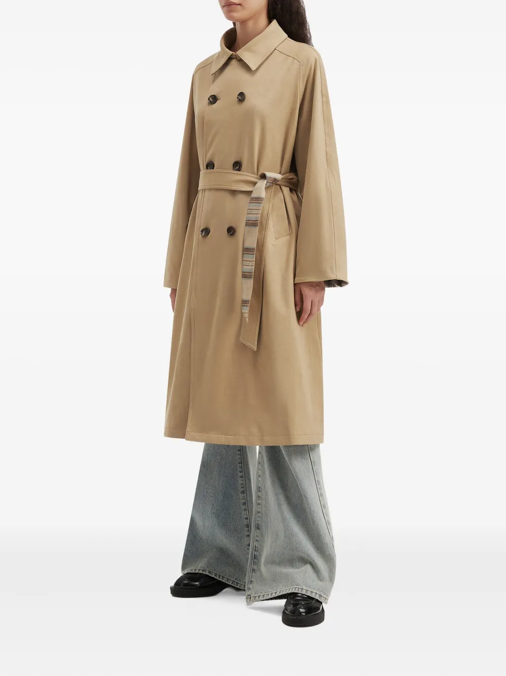 B+ab Double-breasted Belted Coat In Neutral