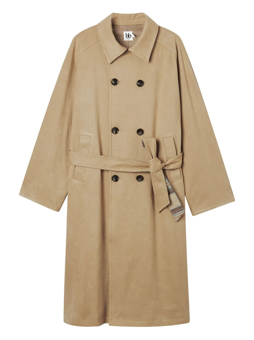 B+ab Double-breasted Belted Coat In Neutral