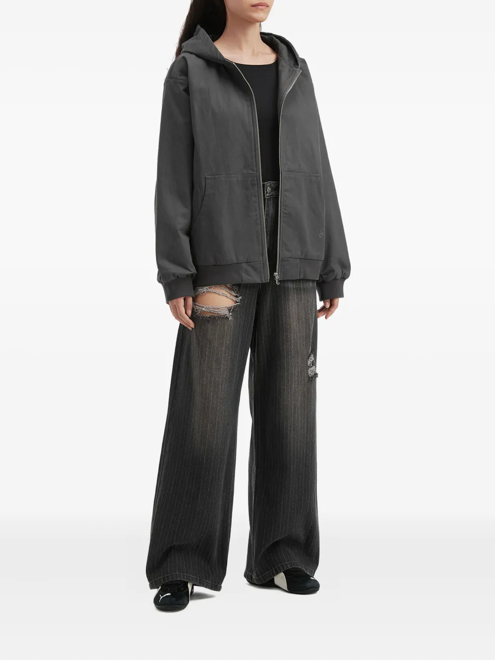 Tout a coup ripped pinstripe denim - Zwart