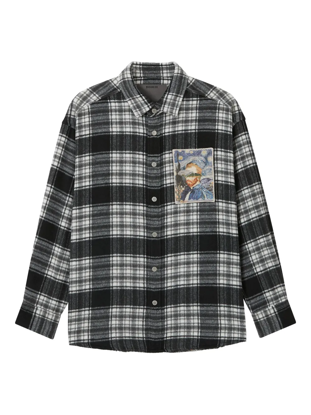 Musium Div. check-patterned appliqué shirt | Black | Image 1