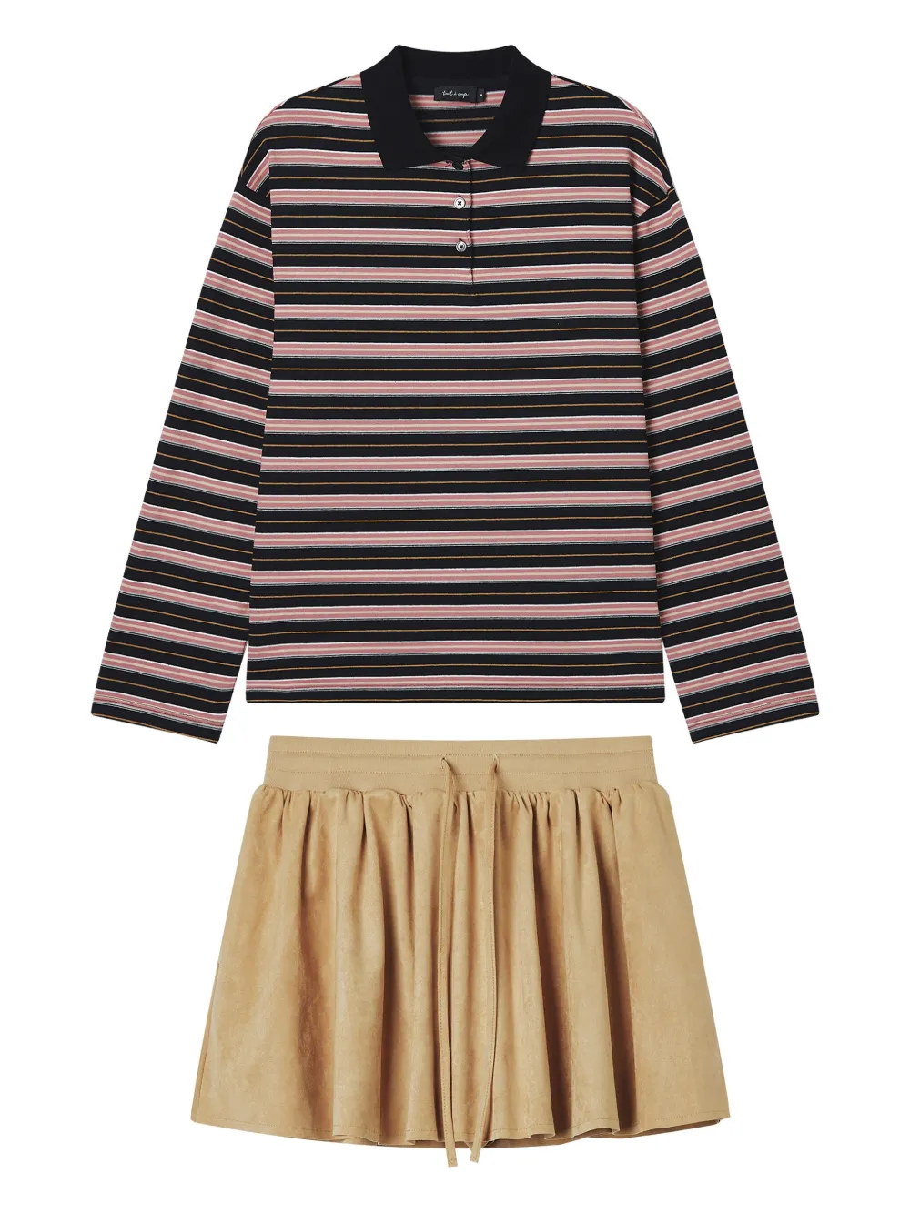 tout a coup striped polo shirt and mini skirt set - ニュートラル tout a coup striped polo shirt and mini skirt set - ニュートラル