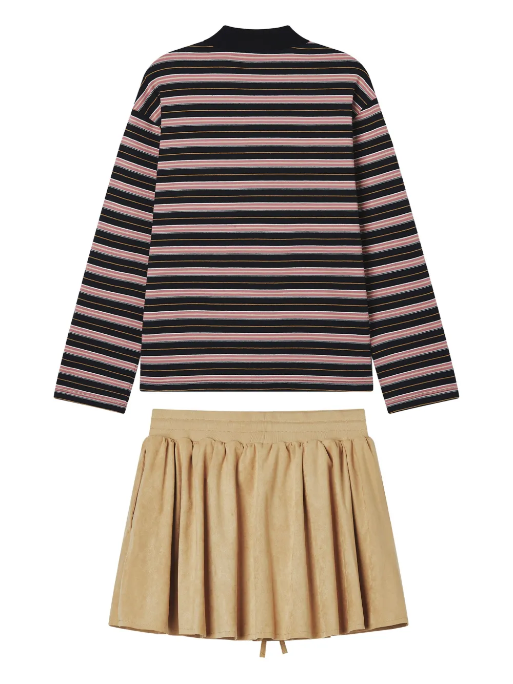 Tout a coup striped polo shirt and mini skirt set - Beige