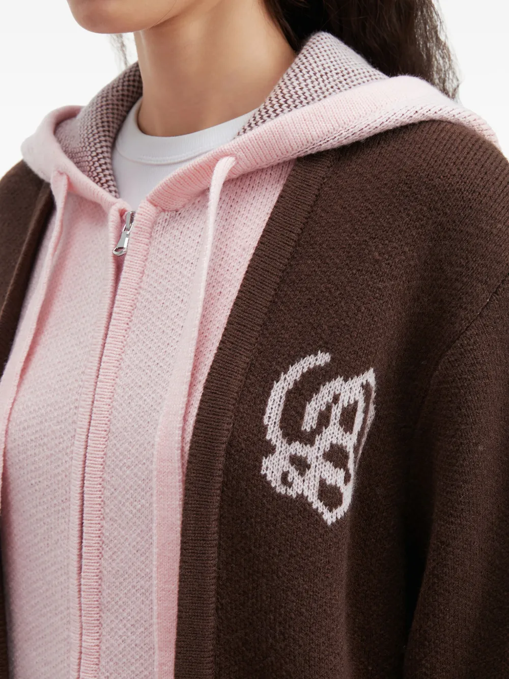 B+ab Hooded Zip Cardigan In Brown