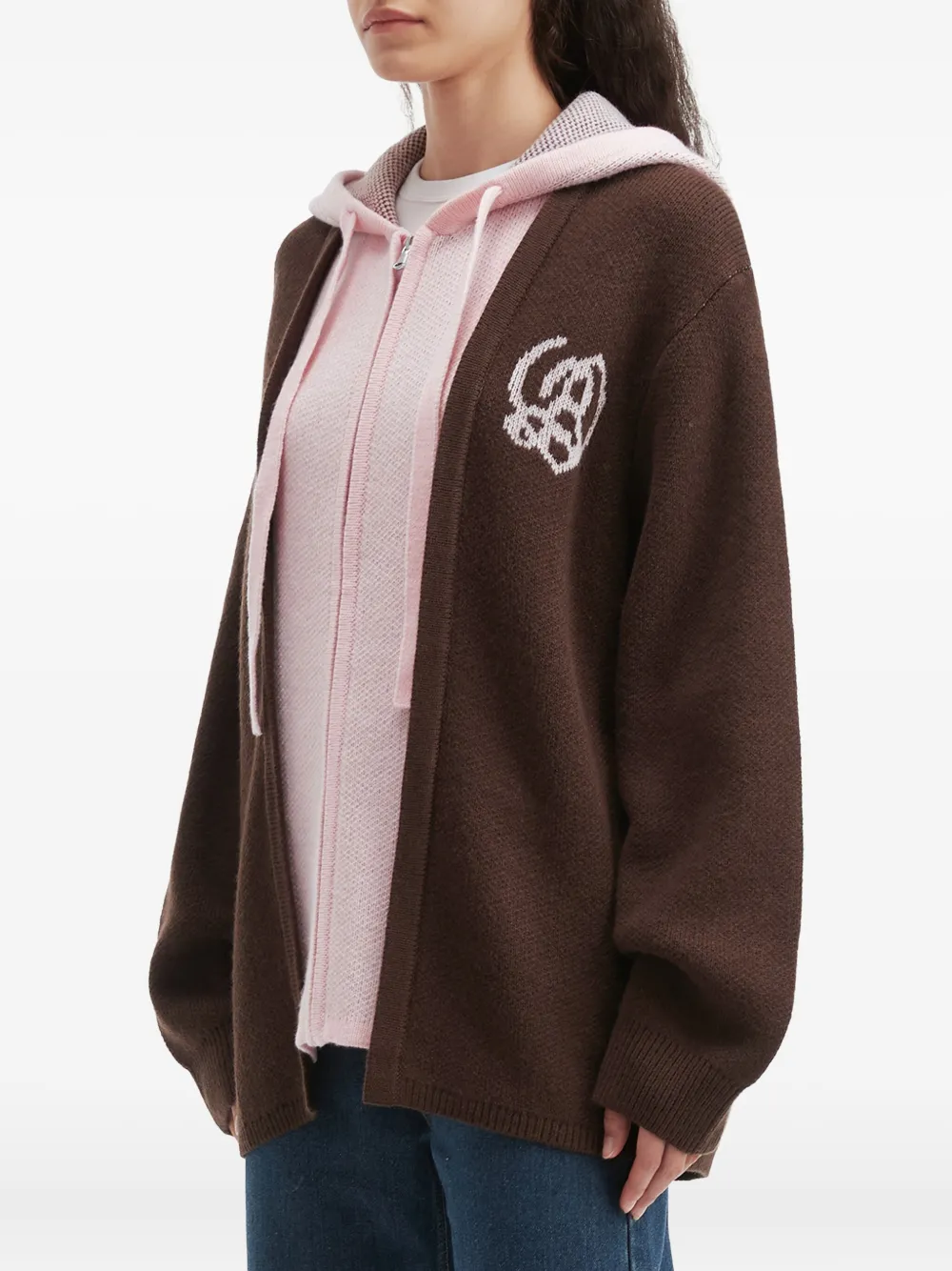 B+ab Hooded Zip Cardigan In Brown