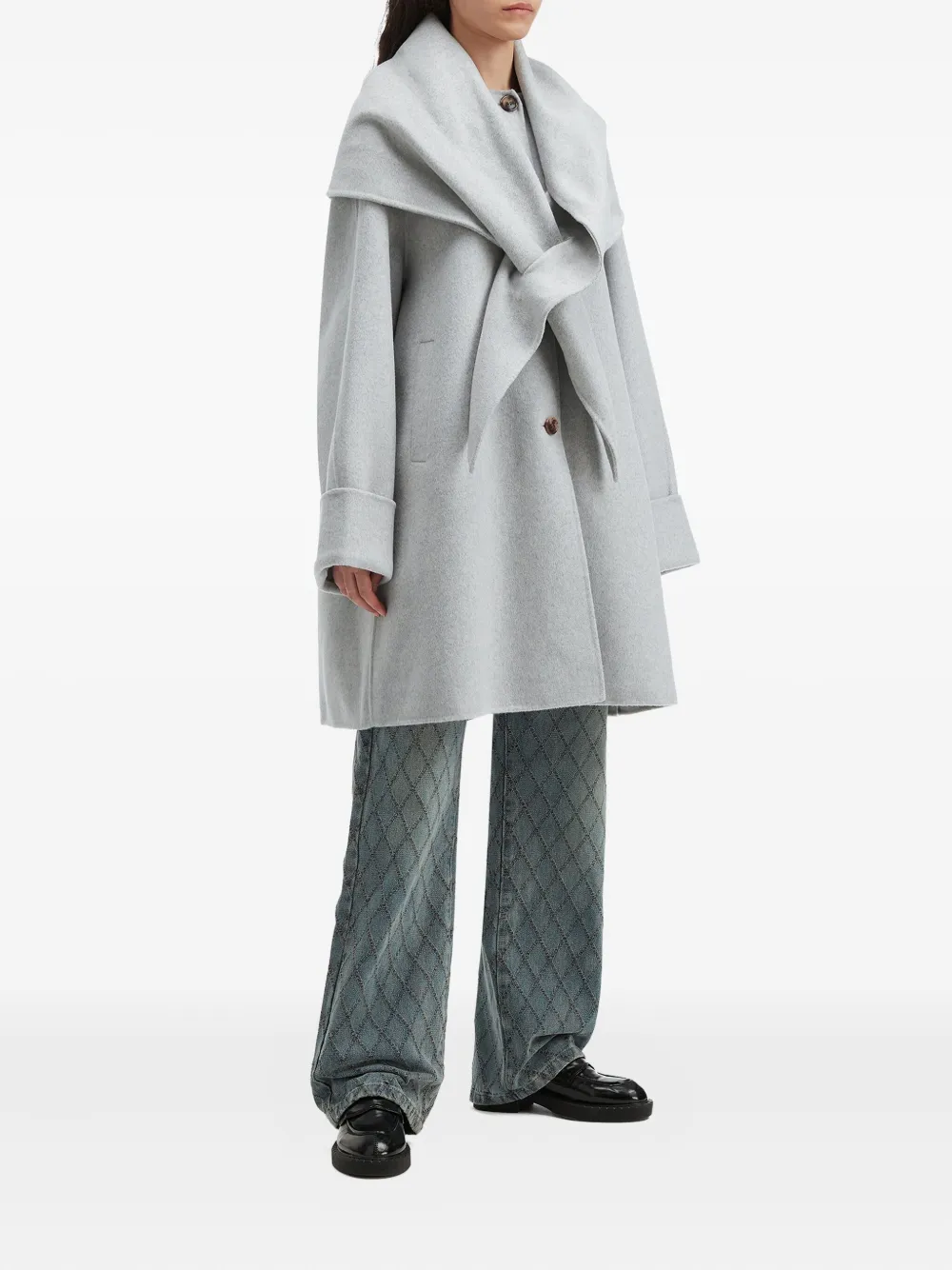 B+ab Tie-neck Button Coat In Gray