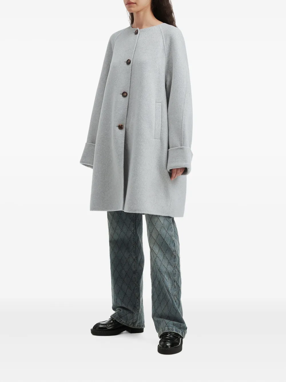 B+ab Tie-neck Button Coat In Gray