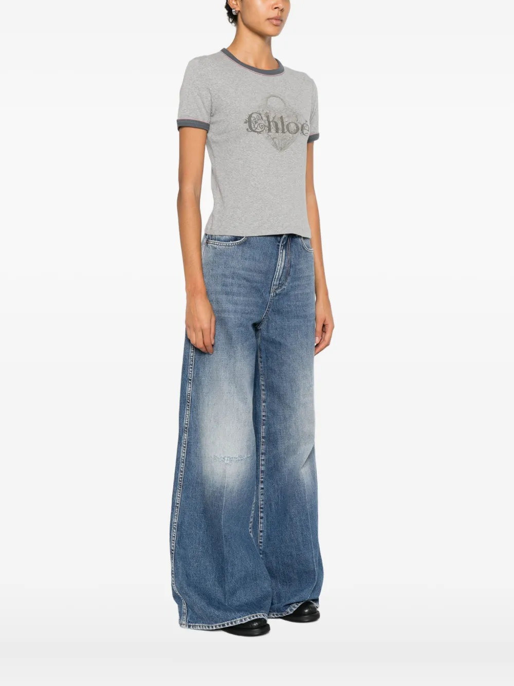 Chloé Logo Detail T-shirt In Gray