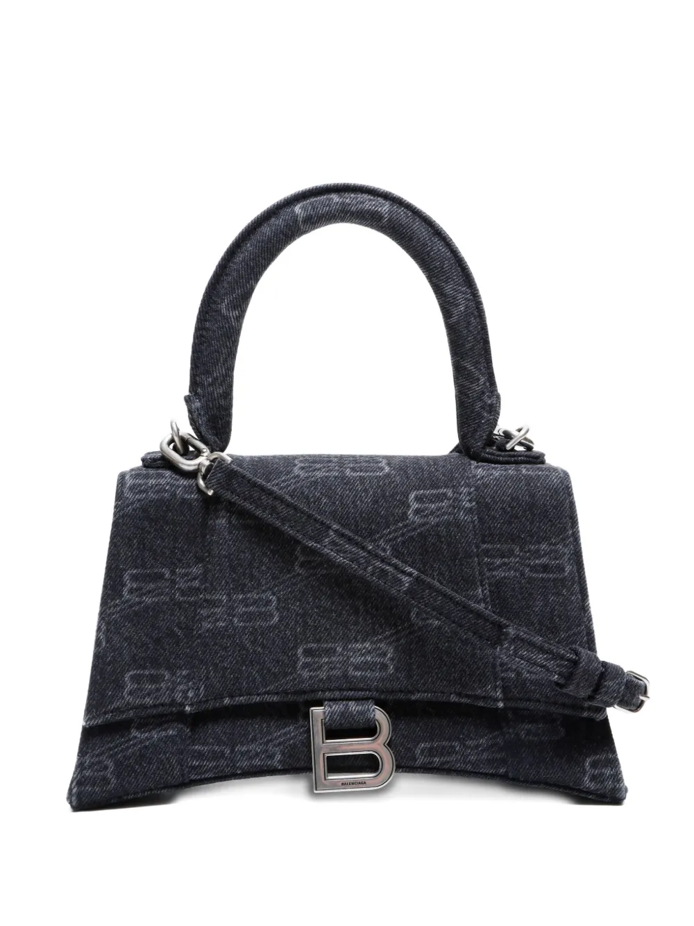 Pre-owned Balenciaga 2010-2025s Small Hourglass Logo-plaque Tote Bag In Black