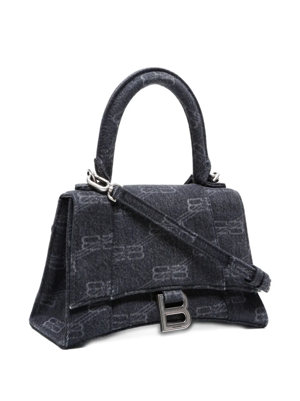 Pre-owned Balenciaga 2010-2025s Small Hourglass Logo-plaque Tote Bag In Black