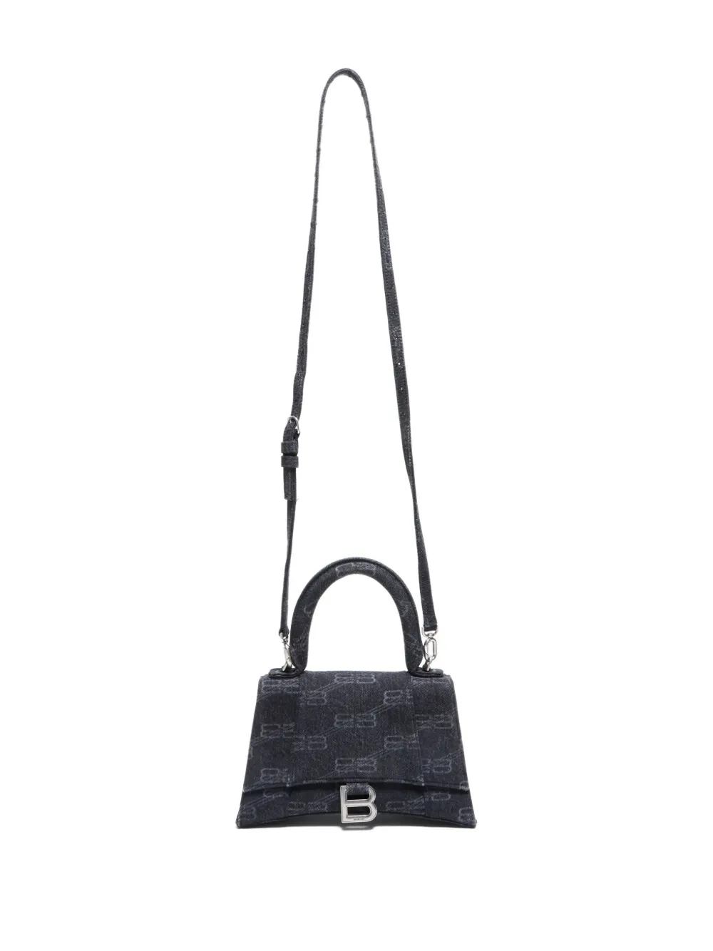 Pre-owned Balenciaga 2010-2025s Small Hourglass Logo-plaque Tote Bag In Black