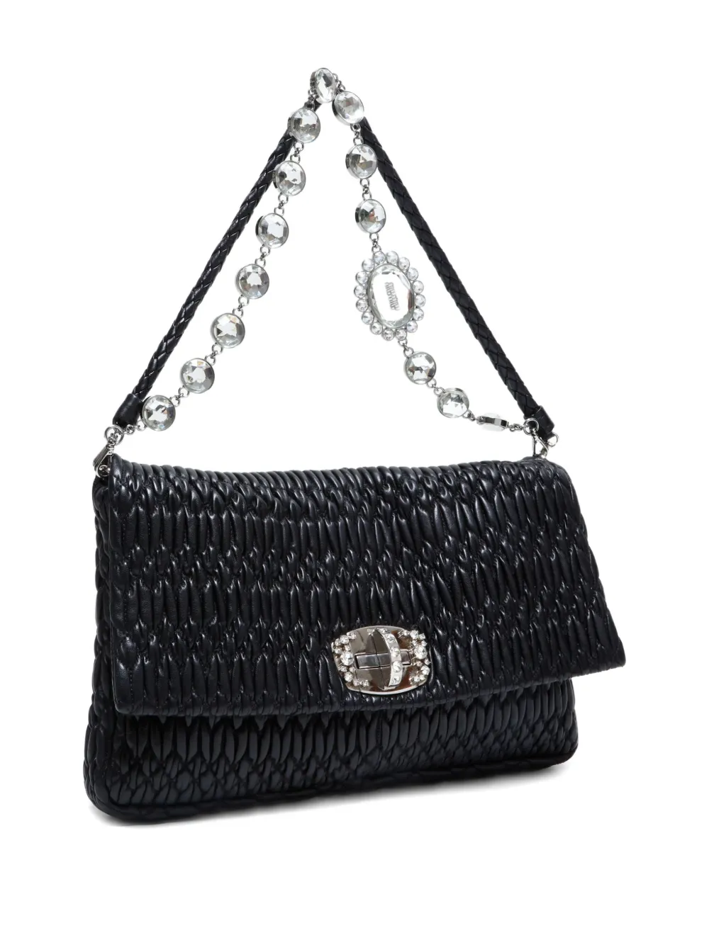 Pre-owned Miu Miu 2010s Matelassé Crystal Shoulder Bag In Black
