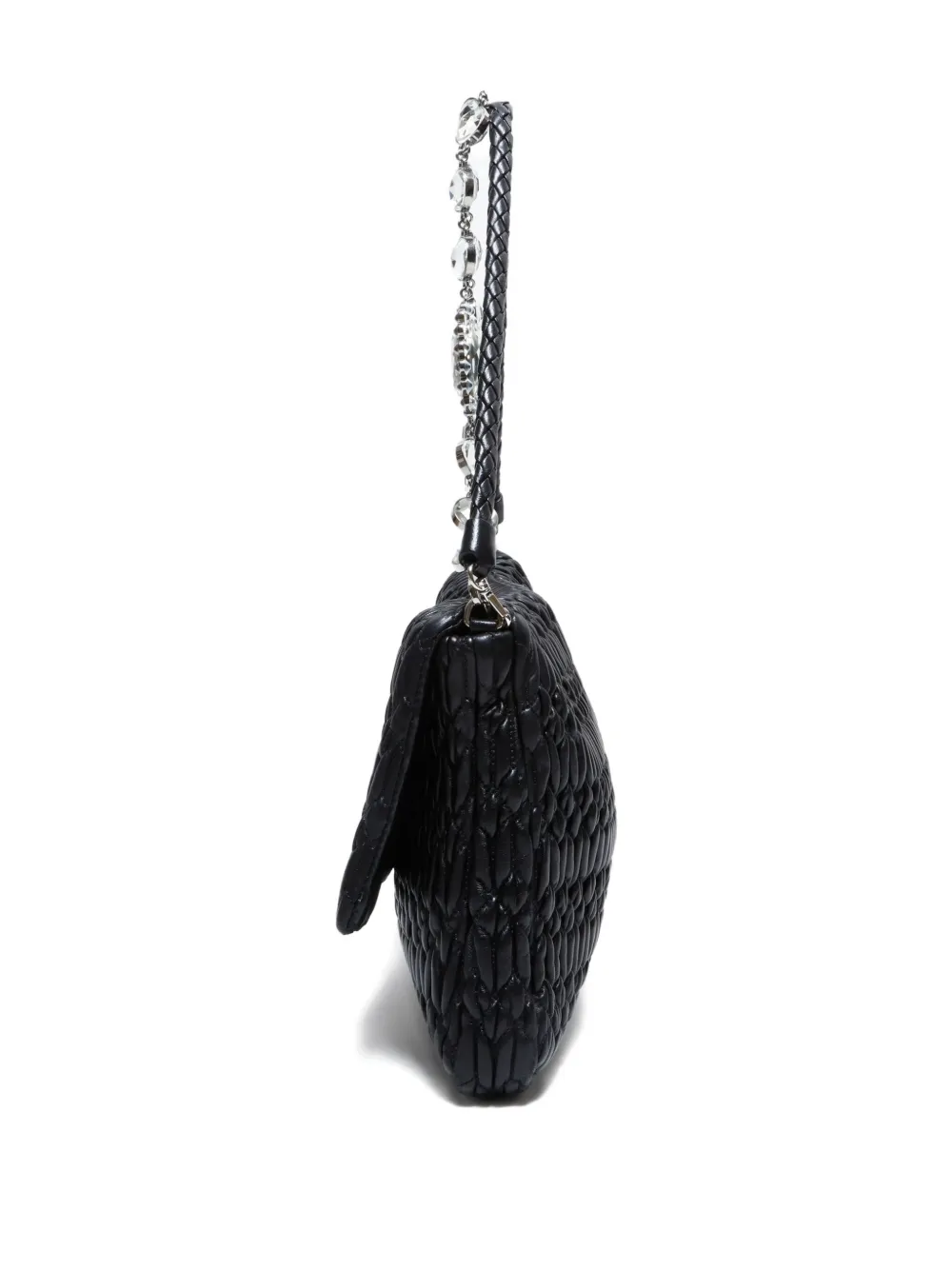 Pre-owned Miu Miu 2010s Matelassé Crystal Shoulder Bag In Black