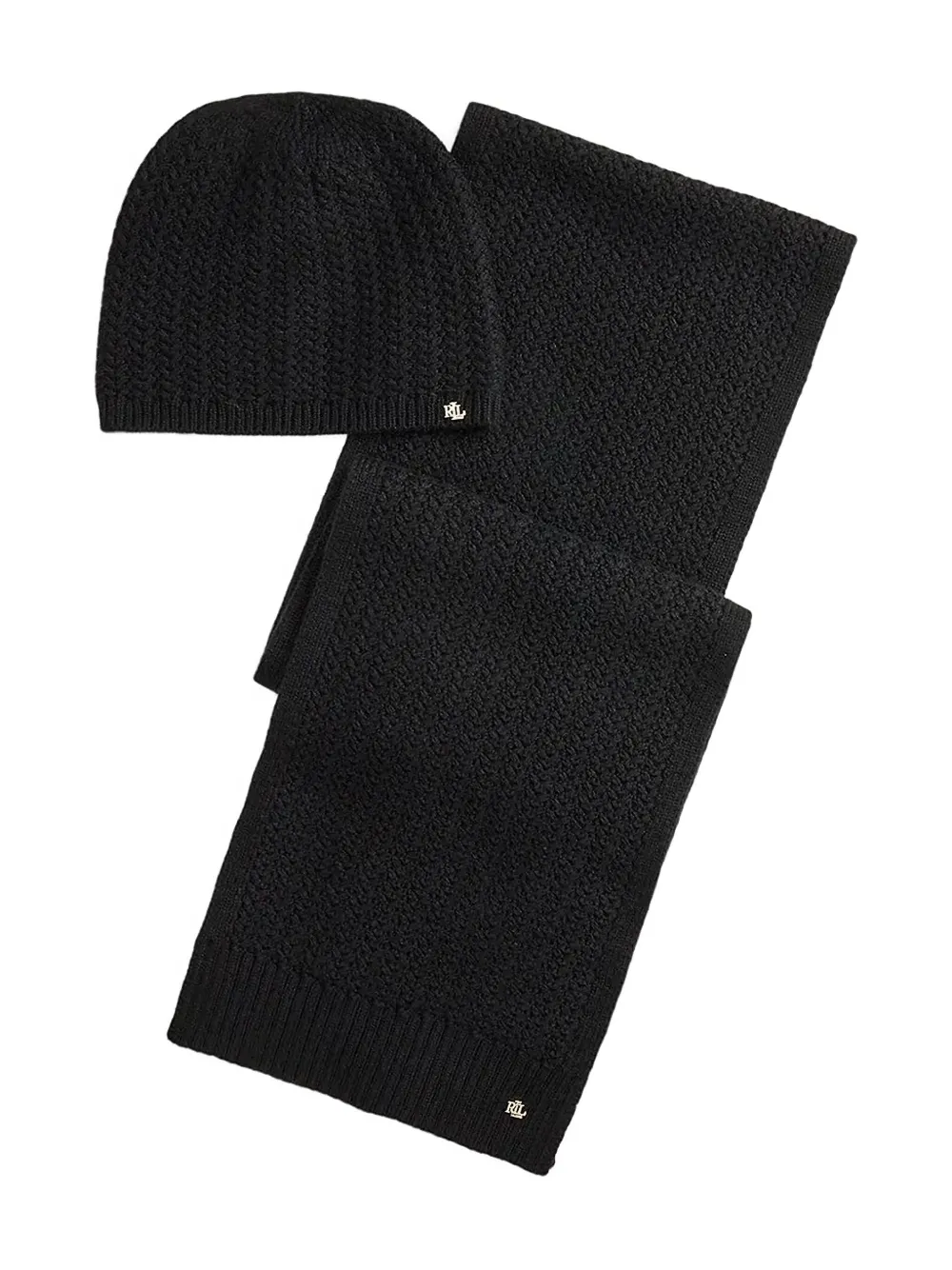 Ralph Lauren Textured Logo-detail Scarf And Beanie Hat In Black