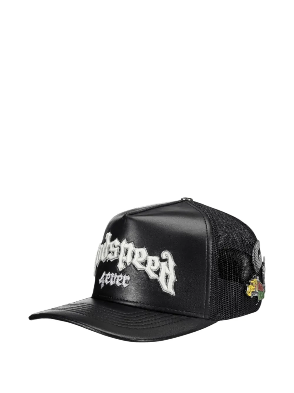 Godspeed Embroidered Leather Trucker Hat In Black