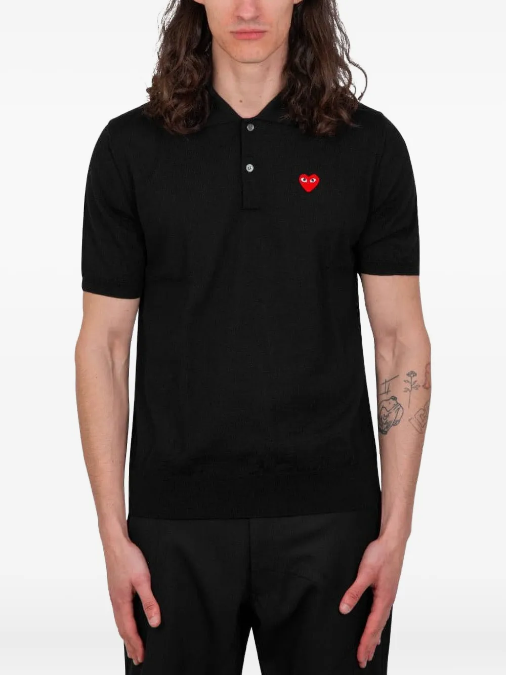 Comme des Garçons Homme Gebreid poloshirt met hart - Zwart