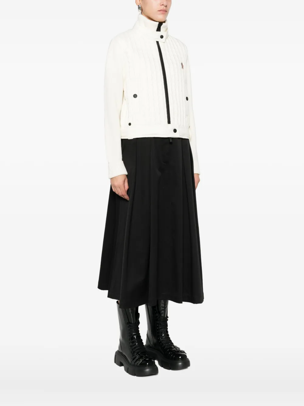 Moncler High Collar Knitted Jacket Pockets In White