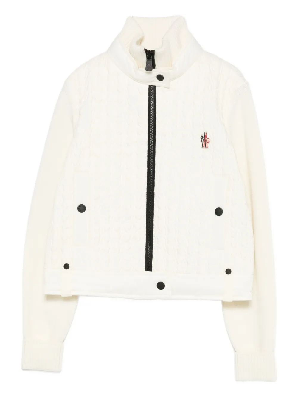 Moncler High Collar Knitted Jacket Pockets In White