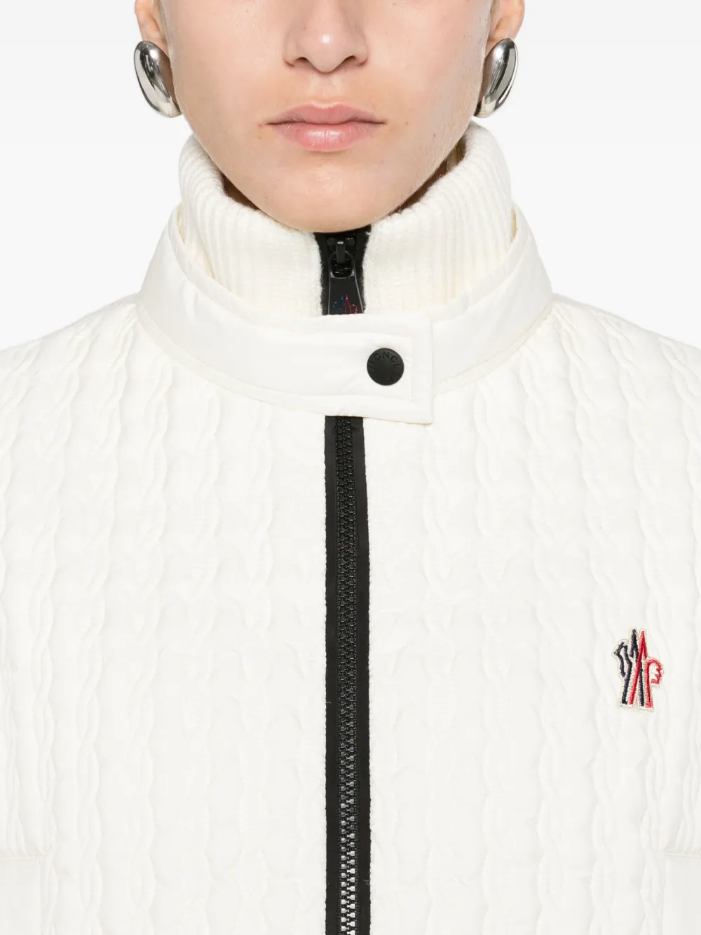 Moncler High Collar Knitted Jacket Pockets In White