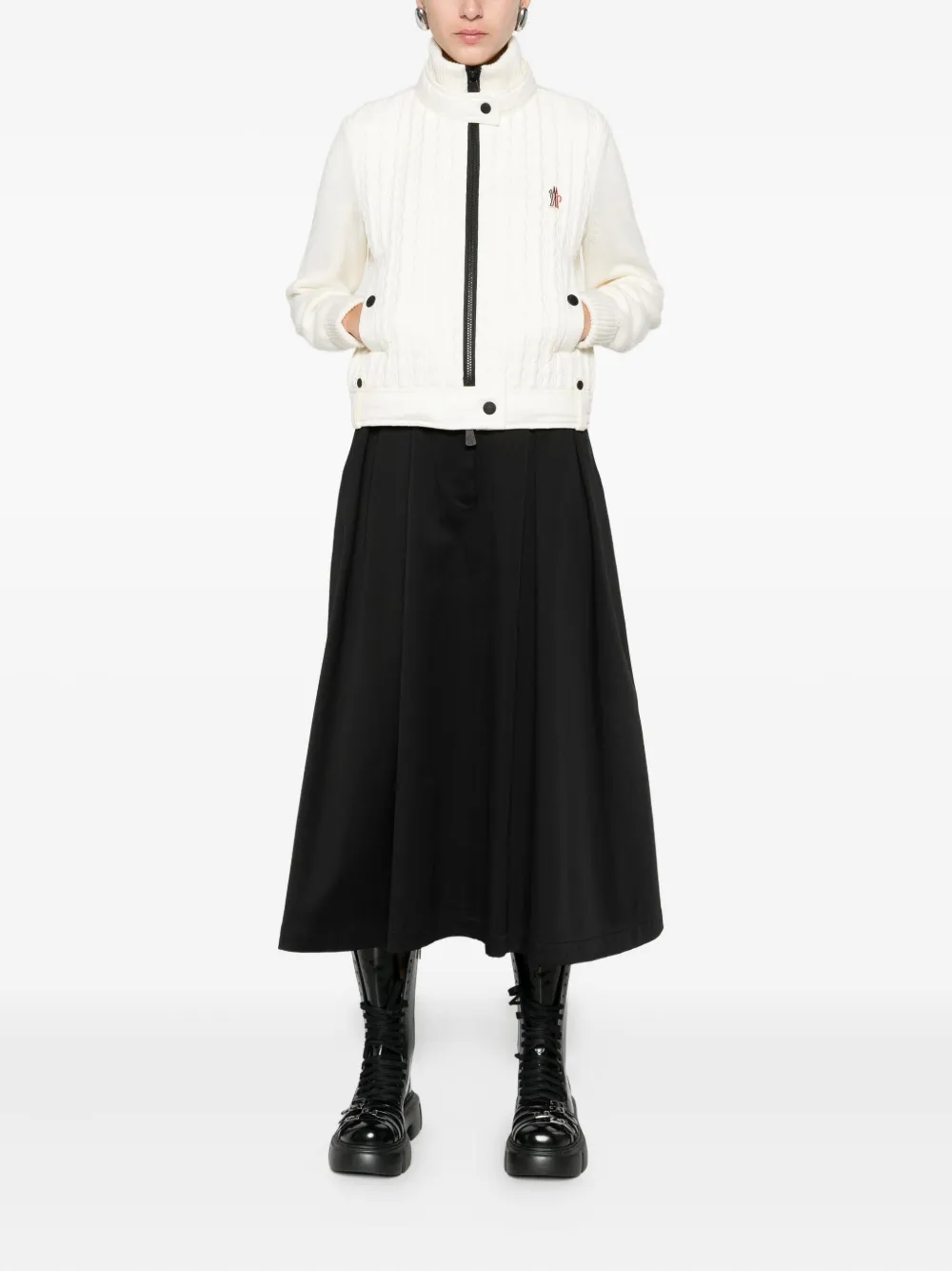 Moncler High Collar Knitted Jacket Pockets In White